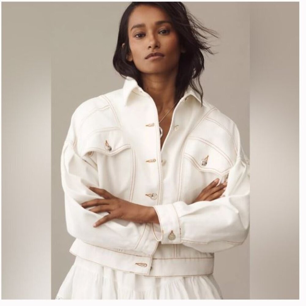 Farm Rio Mini Bomber Jacket Off White - Sz M NWT - Picture 1 of 6
